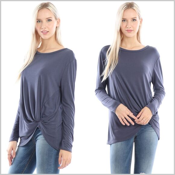 Navy Casual Top with Twist Knot Detail - Picture 1 of 8